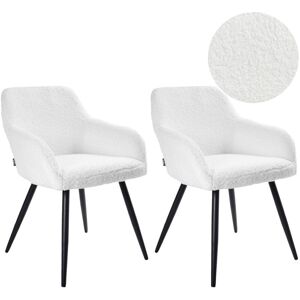 Beliani - Set of 2 Boucle Dining Chairs Teddy Seats Metal Legs for Dining Room Kitchen Off-White Casmalia