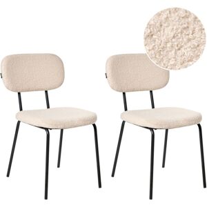 BELIANI Set of 2 Boucle Upholstered Accent Dining Chairs Retro Design Iron Legs Base Beige Adair