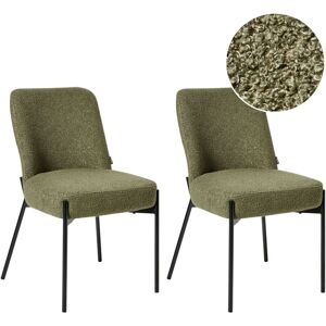 BELIANI Set of 2 Boucle Upholstered Accent Dining Chairs Retro Design Iron Legs Base Dark Green Malin
