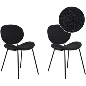 BELIANI Set of 2 Chairs Boucle Iron Black Legs Armless Leg Caps Retro Design Dining Room Seating Black Luana