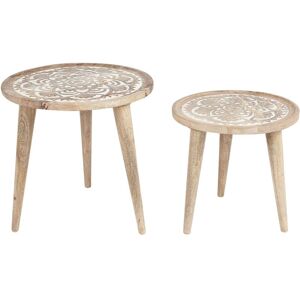 BELIANI Set of 2 Side Tables SAKITA Mango Wood Brown/ White