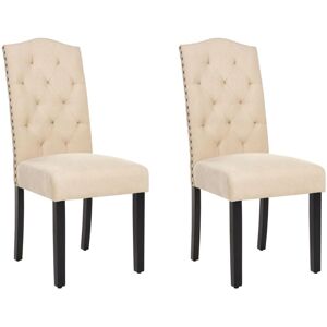 BELIANI Set of 2 Dining Chairs Vintage Beige Upholstered Nailhead Trim Tufted Shirley