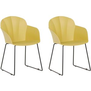 Beliani - Modern Set of 2 Dining Chairs Yellow Black Metal Legs Synthetic Formed Back Sylva