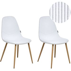 Beliani - Set of 2 Dining Chairs Corduroy Upholstered Fabric Seat Iron Legs White Hilden