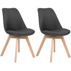 BELIANI Set of 2 Dining Chairs Fabric Upholstery Solid Wood Legs Dark Grey Dakota ii