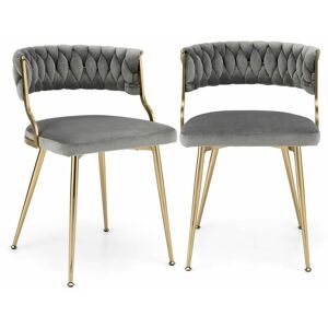 Costway - Set of 2 Dining Chairs Upholstered Armless Velvet Accent Chair With Woven Back