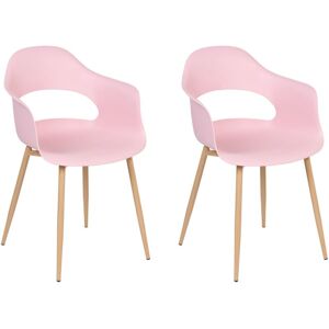 Beliani - Modern Set of 2 Dining Accent Chairs Light Wood Legs Decorative Pink Utica