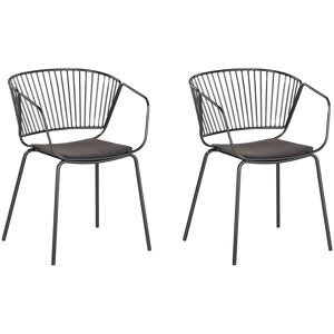 Beliani - Set of 2 Accent Dining Chairs Silver Metal Black Faux Leather Seat Pad Rigby