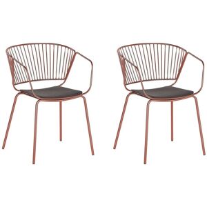 Beliani - Set of 2 Accent Dining Chairs Copper Metal Black Faux Leather Seat Pad Rigby