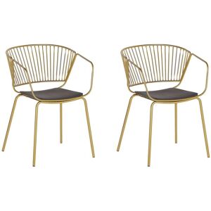 Beliani - Set of 2 Accent Dining Chairs Gold Metal Black Faux Leather Seat Pad Rigby