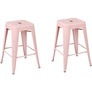 Beliani - Set of 2 Modern Dining Room Living Room Steel Bar Stools 60 cm Pink Cabrillo