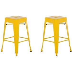 Beliani - Set of 2 Modern Dining Room Living Room Metal Bar Stools 60 cm Yellow Cabrillo