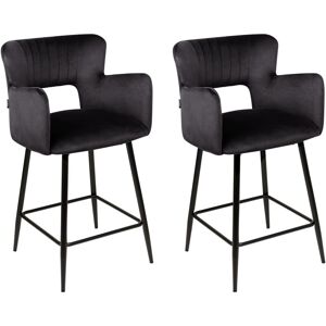 BELIANI Set of 2 Modern Bar Chairs Velvet Seat with Armrests Tufted Back Black Sanilac