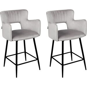 Beliani - Set of 2 Modern Bar Chairs Velvet Seat with Armrests Tufted Back Grey Sanilac