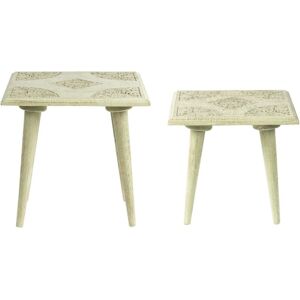 Beliani - Set of 2 Nesting Retro Vintage Square Side Tables Mango Wood Green Gold Belidha