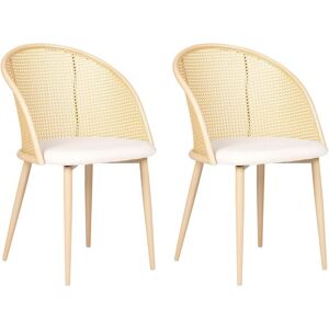 BELIANI Set of 2 Retro Accent Chairs Light Beige Fabric Seat Metal Construction Light Wood Effect Viennese Braid Backrest Cornell