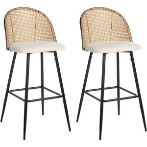 Beliani - Set of 2 Retro Bar Chairs Beige Fabric Seat Metal Construction Black Viennese Braid Backrest Cornell