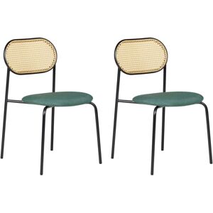 BELIANI Set of 2 Retro Dining Chairs Fabric Seat Metal Frame Viennese Braid Black Green Adaver