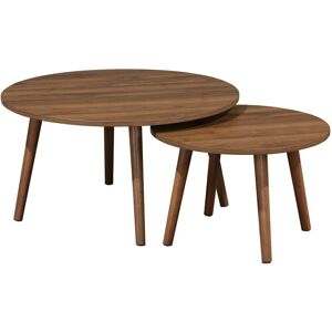 SWEEEK Pair of walnut nesting coffee tables with wood effect, Nepal, Walnut wood-effect, 70x70x38 cm