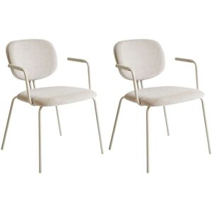Beliani - Set of 2 Upholstered Accent Dining Chairs with Armrests Modern Design Metal Base Light Beige Carille