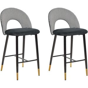 Beliani - Retro Set of 2 Velvet Bar Chairs Black and White Black Steel Legs Golden Details Falton
