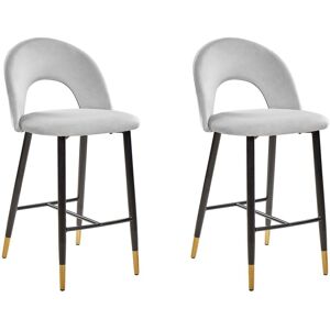 Beliani - Retro Set of 2 Velvet Bar Chairs Grey Black Steel Legs Golden Details Falton