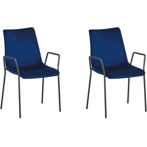 Beliani - Set of 2 Velvet Dining Chairs Retro Living Room Upholstered Dark Blue Jefferson