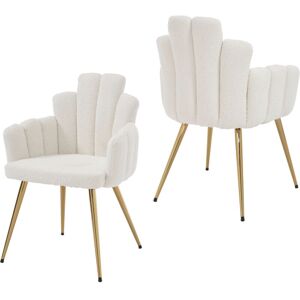 WAHSON OFFICE CHAIRS Dining Chairs 2Pcs in Faux Fur Kitchen Chairs with Special Designed Backrest for Living Room Restaurant Cafe, White, Wahson