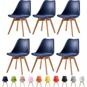 Mcc Direct - Set of 6 Dining Chairs Designer Side Chairs Wooden Home Office Commercial eva blue