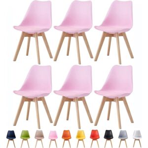 Mcc Direct - Set of 6 Dining Chairs Designer Side Chairs Wooden Home Office Commercial eva pink