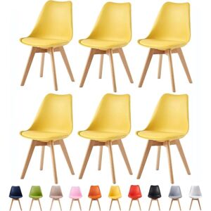 Mcc Direct - Set of 6 Dining Chairs Designer Side Chairs Wooden Home Office Commercial eva yellow