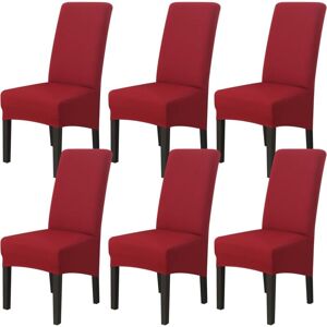 LINGHHANG Set of 6 Dining Room Chair Covers (Burgundy), Stretch Chair Covers Universal Large Chair Covers Washable, Easy to Clean for Dining Room Living Room