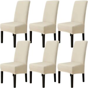 Linghhang - Set of 6 Dining Room Chair Covers (Rice White), Stretch Chair Covers Universal Large Chair Covers Washable, Easy to Clean for Dining Room