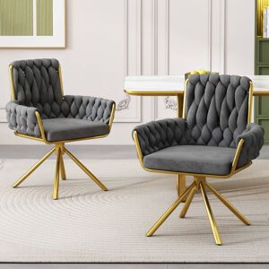 Abrihome - Set of 2, Velvet Dining Chair, Armchair, Single Luxurious Living Room and Bedroom Swivel Chair, Leisure Swivel Chair with Four Metal