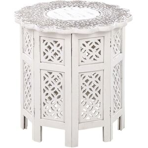 Beliani - Side Table White Mango Wood Carved Pattern Oriental ⌀ 44 cm Badhi