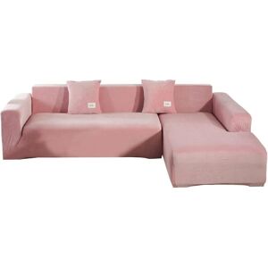 1 Piece Stretch Velvet l Shape Sectional Sofa Covers Elastic l Shape Couch Cover with 2 Pillow Covers (Pink Velvet) - Sollbry