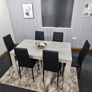 Kosy Koala - Dining Table and 6 Chairs Stone Grey Effect Wood Table 6 Black Leather Chairs Dining Room