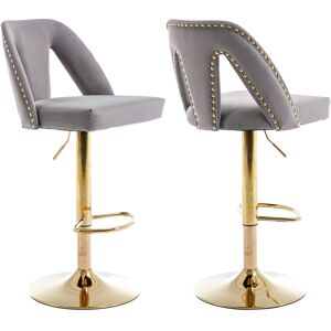 Dewdat - Swivel Velvet Bar Stools Set of 2, Modern Upholstered Chrome Base Bar Chair with Comfortable M-shaped&Riveted Back for Dining Room Pub