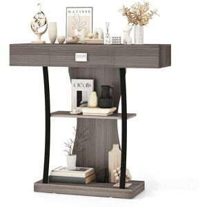 COSTWAY T-Shaped Industrial Console Table Narrow Sofa Side Table Entryway Display Shlves