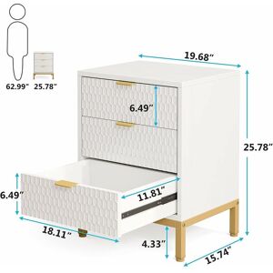 Tribesigns - Modern Nightstand, 25.8 Tall Bedside Table with 3 Drawers, Contemporary End Side Table with Storage for Bedroom, Living Room, White and