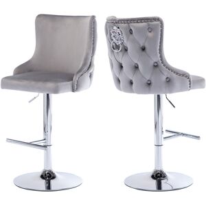 WAHSON OFFICE CHAIRS Bar Stools Set of 2 Velvet Breakfast Counter Chairs Height Adjustable Counter High Stools for Home Bar Kitchen Restaurant, Grey, Wahson