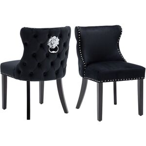 WAHSON OFFICE CHAIRS Dining Chairs 2Pcs in Velvet Upholstered Leisure Chairs with Wood Legs for Kitchen Living Room Restaurant, Black, Wahson