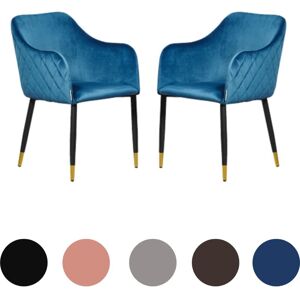 PN HOME Set of 2 Verona Velvet Dining Chairs - Metal Legs w/ Gold End Caps - Dining Room Chair - Upholstered Chair - Modern Dining Chair - Blue