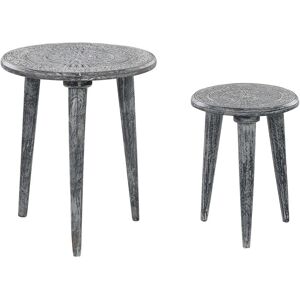 Beliani - Vintage Style Nest of 2 Handmade Side End Tables Mango Wood Grey Jatra