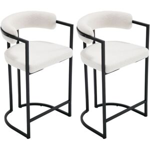 WAHSON OFFICE CHAIRS Bar Stools 2Pcs Upholstered in Faux Fur Modern Kitchen Counter Chairs for Home Bar Counter Restaurant, White, Wahson