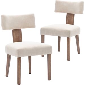 WAHSON OFFICE CHAIRS Dining Chairs Set of 2 in Linen Fabric Upholstered Rustic Side Chairs with Wood Legs for Kitchen Reataurant, Beige, Wahson