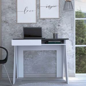 Home Source - White Home Office Table Desk Workstation With 1 Drawer 1 Shelf and Grey Oak Top