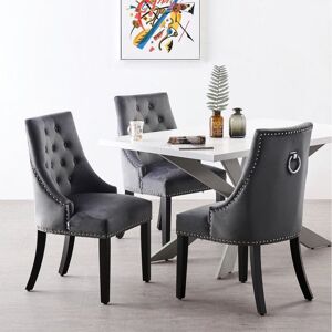 Life Interiors - Duke lux Windsor Dining Set - a White Wooden Dining Table and Set of 6 Dark Grey Velvet Dining Chairs - Dining Room Kitchen
