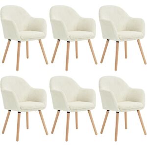 6x Corduroy Dining Chairs Accent Chair Armchair with Solid Wood Legs Living Room Cream - Woltu