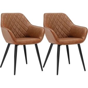 2× Kitchen dining chairs Faux Leather Fabric Padded Home Office chairs set Brown - Woltu